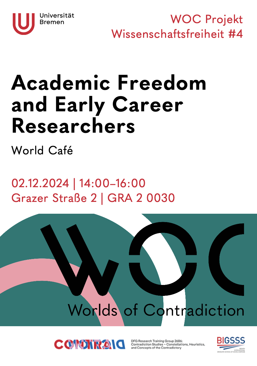 Poster for the event "Academic Freedom and Early Career Scholars. World Cafe"