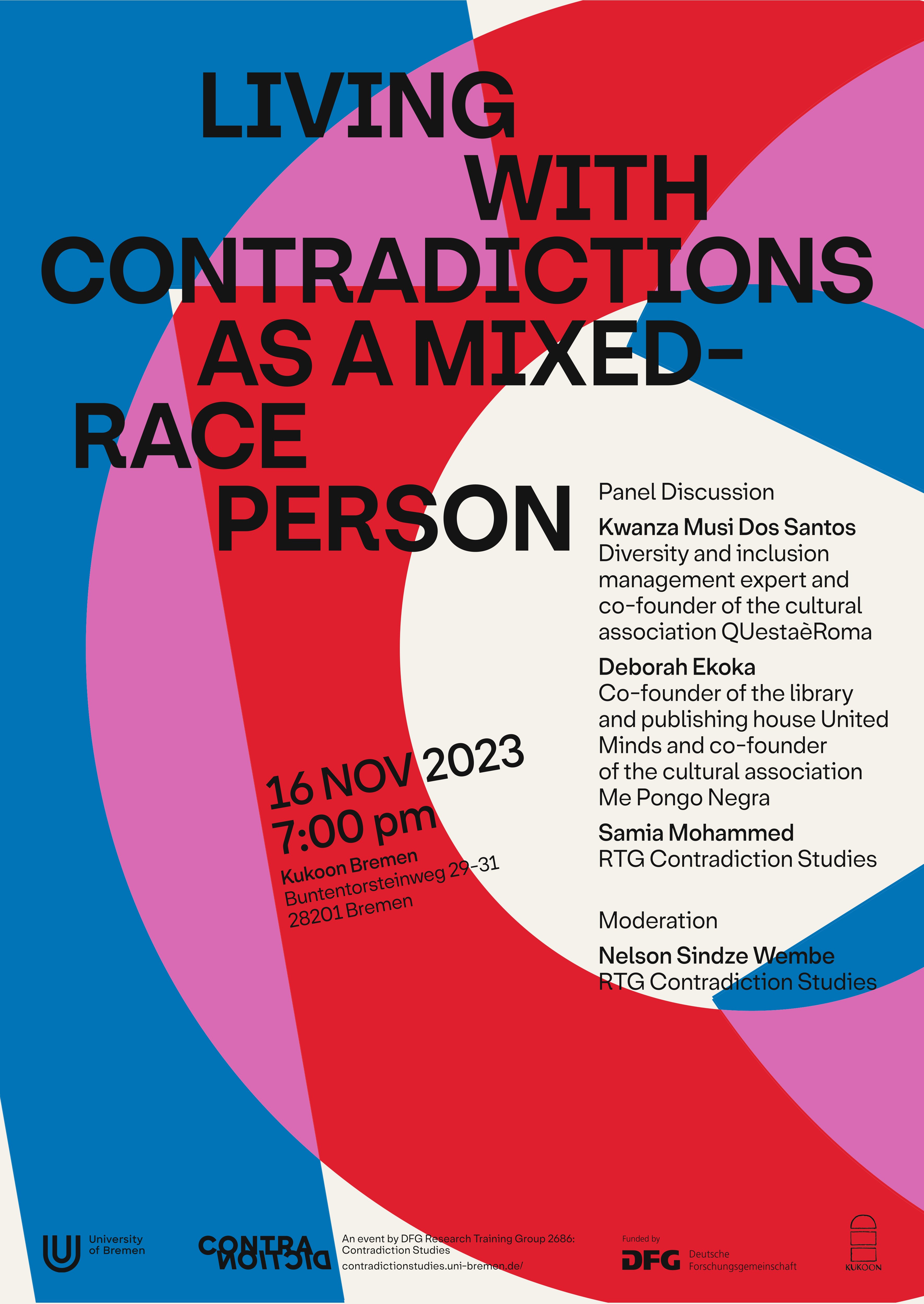 Poster advertising the panel discussion living with contradictions as a mixed-race person.