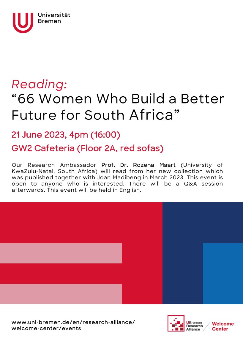 Veranstaltungsposter Reding: 66 Women Who build a Better Future or South Africa